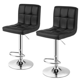 Modern Adjustable Black Bar Stools w/Swivel Seats (Set of 2)