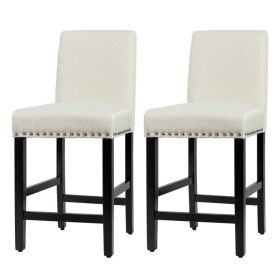 Modern Kitchen Dining Barstools w/ Black Wood Legs and Beige Linen Seat (Set of 2) (38-Inch)