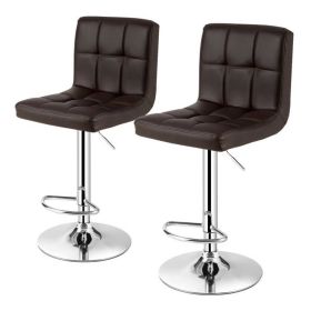 Modern Adjustable Brown Bar Stools w/Swivel Seats (Set of 2)