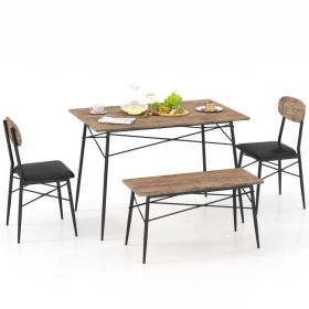 Modern 4-Piece Dining Set w/ Wood Top Table (2 Chairs & 1 Bench)