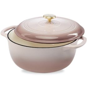Pink Beige Off-White Enamel Cast-Iron Dutch Oven (6 Quart)