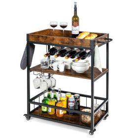 Modern Industrial Metal & Wood Rolling Bar Cart