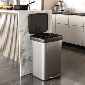 Silver Stainless Steel Step Trash Can w/Soft Close Lid (13-Gallon)