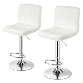 Modern Adjustable White Bar Stools w/Swivel Seats (Set of 2)