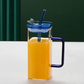 Blue Glass Cup With Straw And Lid (Option: blue)