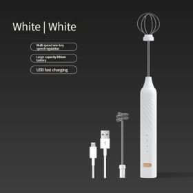 Electric Handheld Egg Whisk and Coffee Frothing Wand (Color: White)