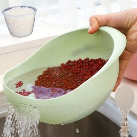 Multi-Functional Kitchen Washing Basket Basin (1pc/2pcs/3pcs) (Color: 3PCS Green Rice Washing Machine With Rice Cup Rice Spoon)