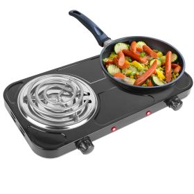 Electric Double Burner Portable Coil Heating Hot Plate (Color: Black)