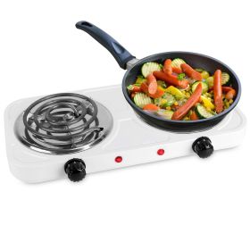 Electric Double Burner Portable Coil Heating Hot Plate (Color: White)